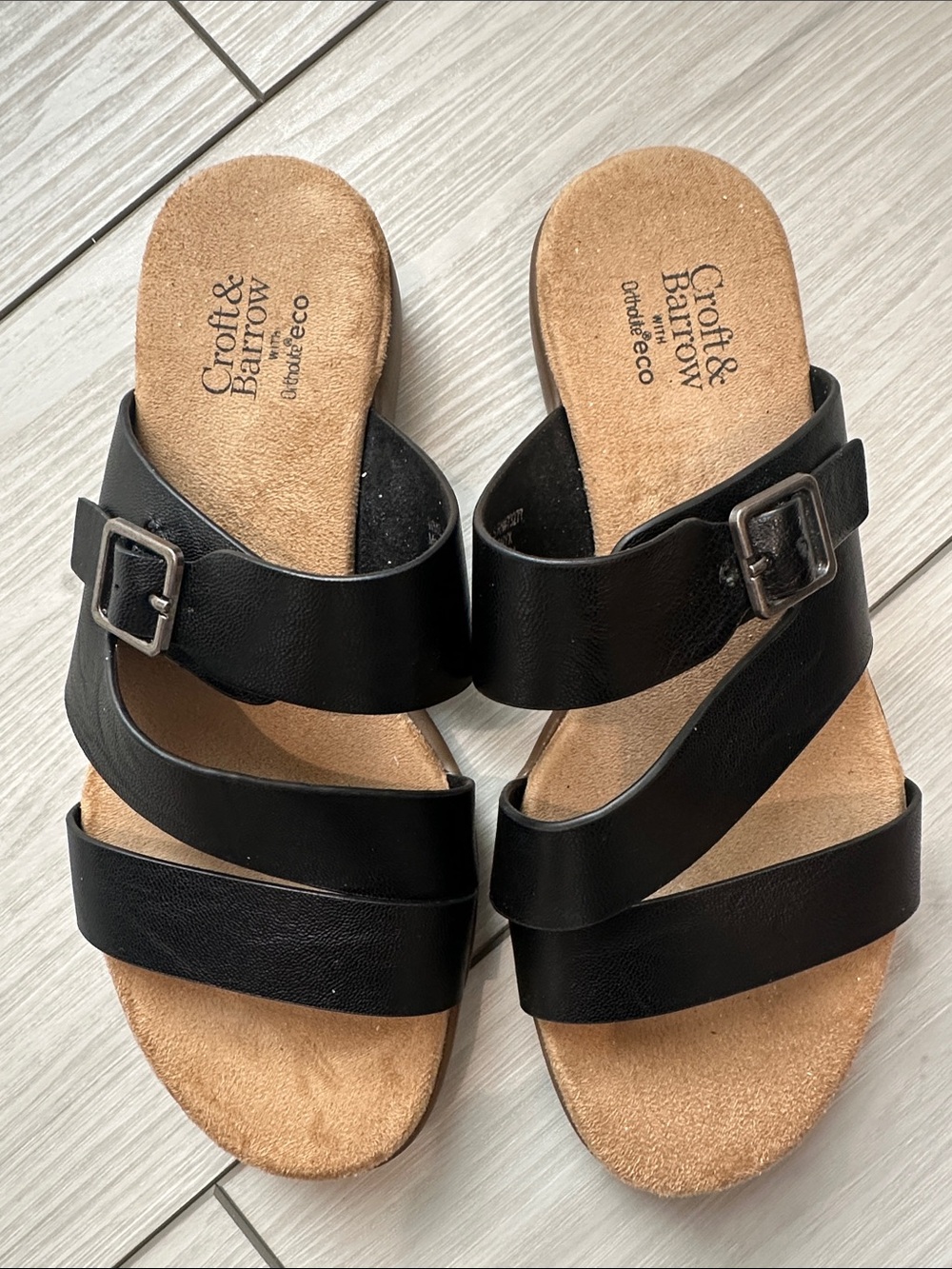 croft & barrow Black Triple-Strap Buckle Slide Sandals
